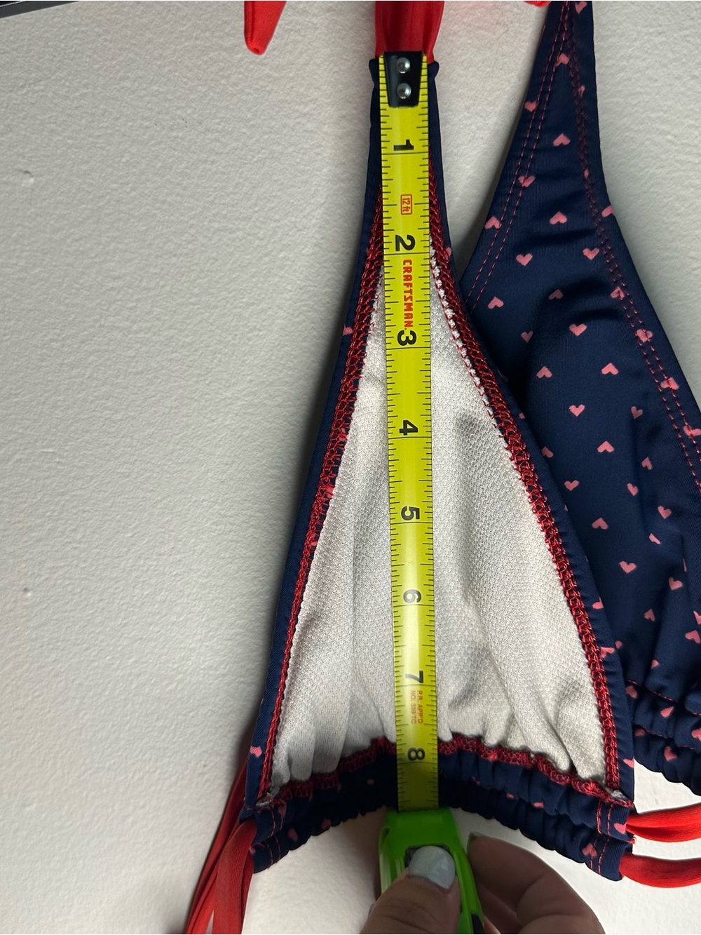 Vintage Navy Bikini Top with Pink Heart Print and Red Ties - Picture 10 of 10